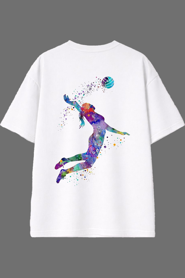 تي شيرت أبيض كبير الحجم بتصميم مطبوع من الخلف من Volleyballer 2