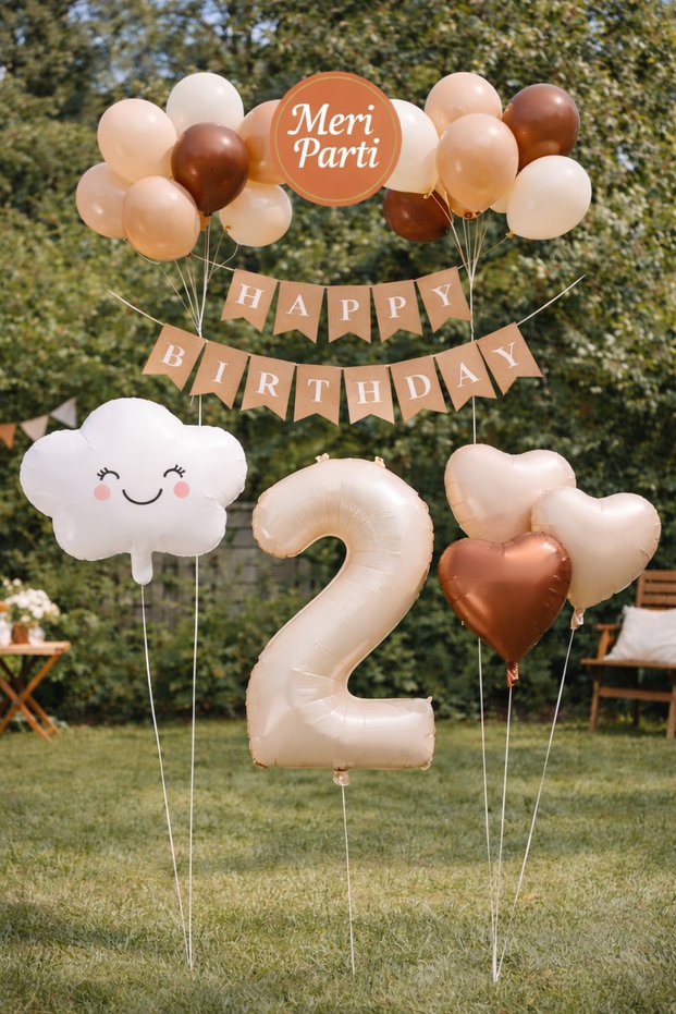 Retro Balloon Concept East Day Cloud Foil Balloon 2 Year Old Foil Balloon Beige-Brown 2 Year Old Balloon