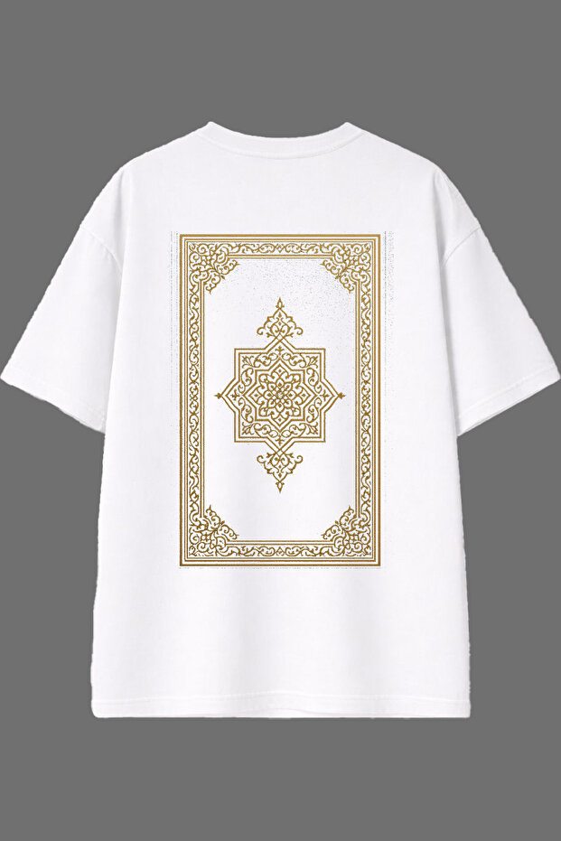 Gold Patterns Design Back Printed White Oversize T-Shirt