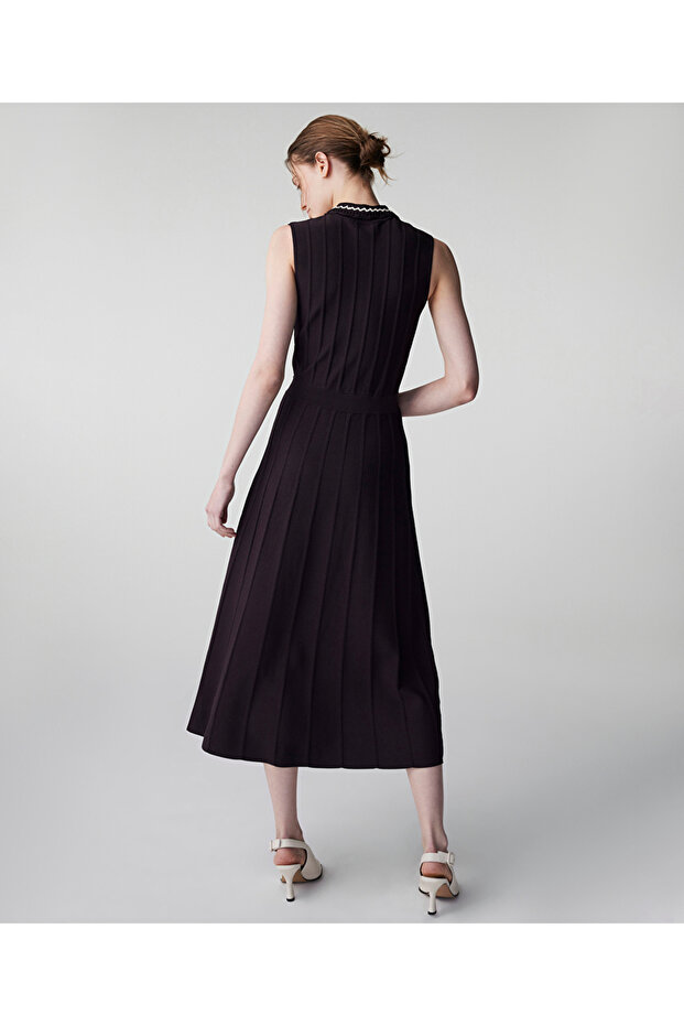 Kontrast yaka triko elbise - 6