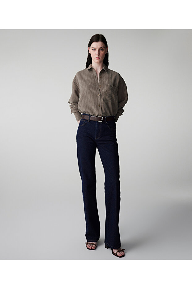 Çizgi jakarlı gömlek - 2