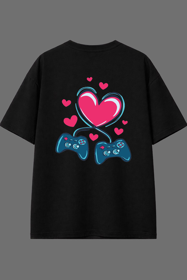 Game Controller Design Back Printed Black Oversize t Shirt