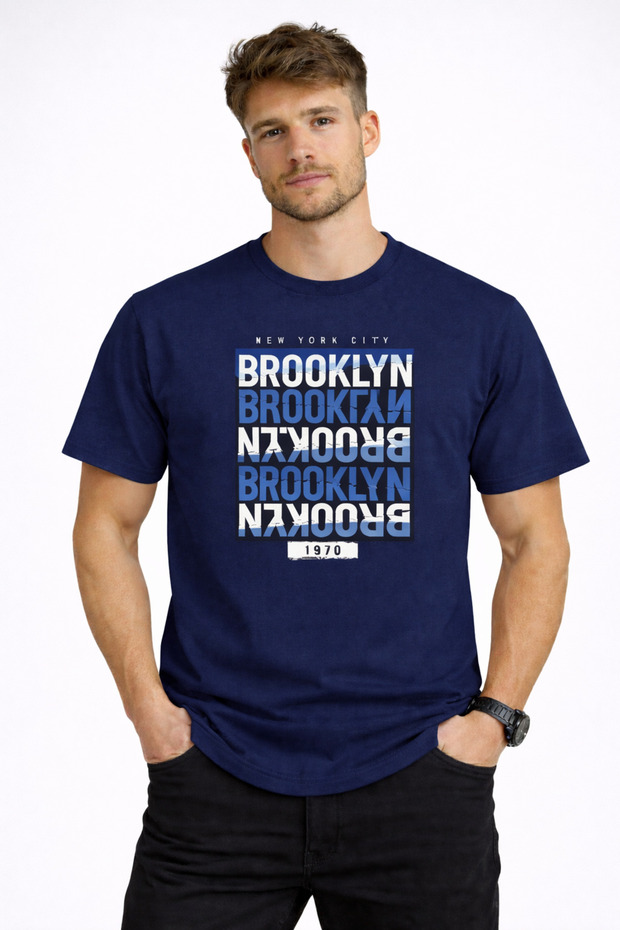 Brooklyn Summer Detailed Men's Basic T-Shirt