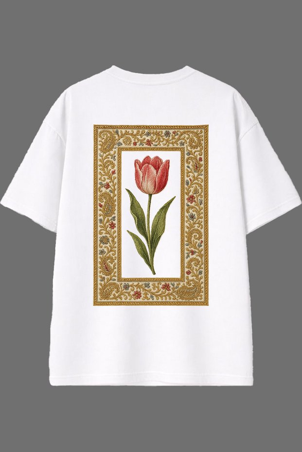 Old Rose Design Back Printed White Oversize t Shirt