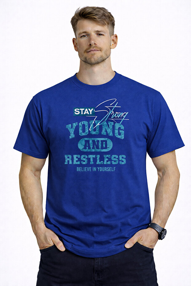 تي شيرت رجالي أساسي بتفاصيل Stay Young