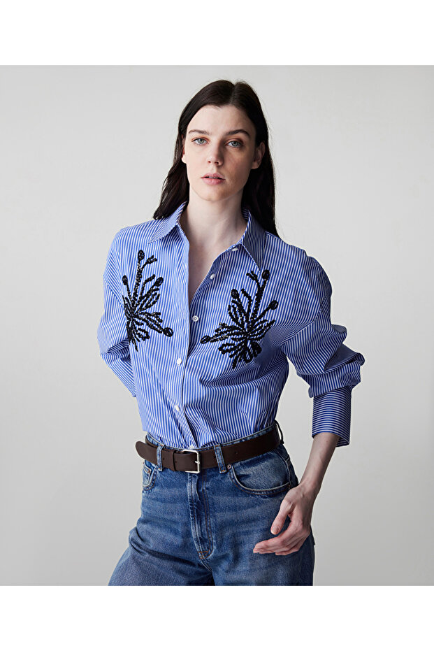 Sequined Line Pattern Shirt - 1