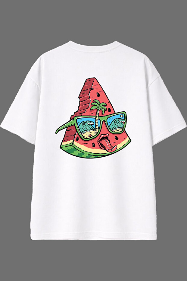 Watermelon 1 Design White Oversize T-Shirt with Back Print