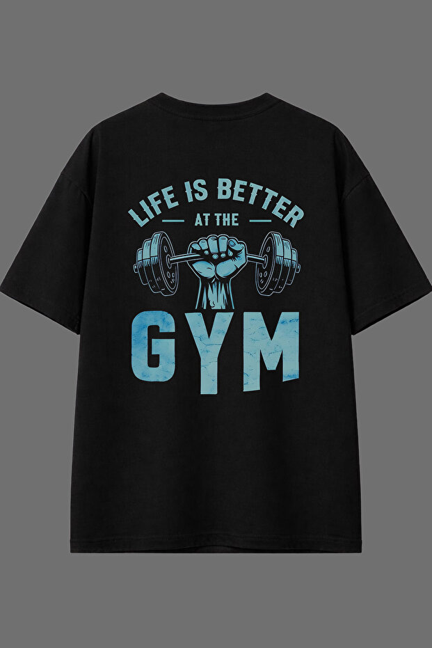 Life Is Better Design Black Oversize T-Shirt with Back Print