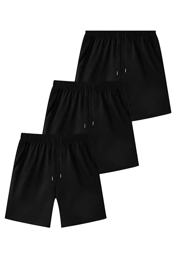 Baskısız 3lü set Siyah Şort - 1