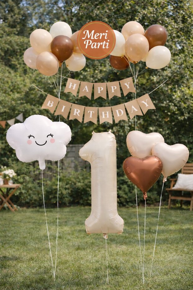 Retro Balloon Concept East Day Cloud Foil Balloon 1 Year Old Foil Balloon Beige-Brown 1 Year Old Balloon