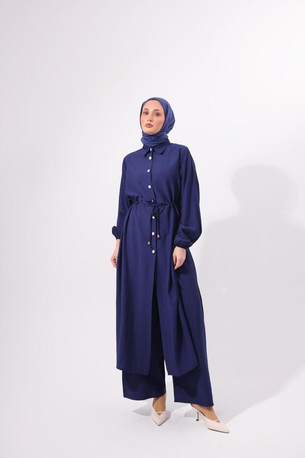 Premium Quality Strawberry Fabric Waist Gathered Tunic Trousers Double Set