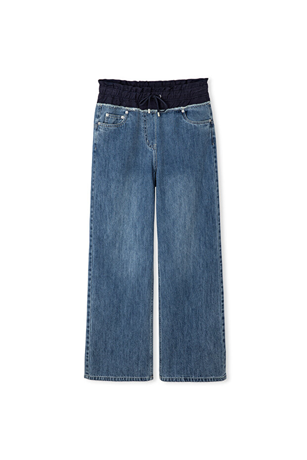 Kontrast elastik bel jean pantolon - 3