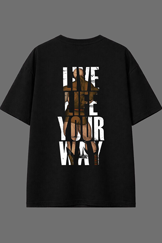 Live Life Design Back Printed Black Oversize T-Shirt