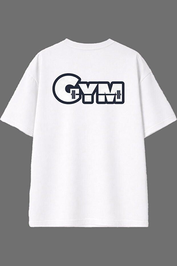 Gym 3 Design White Oversize T-Shirt with Back Print