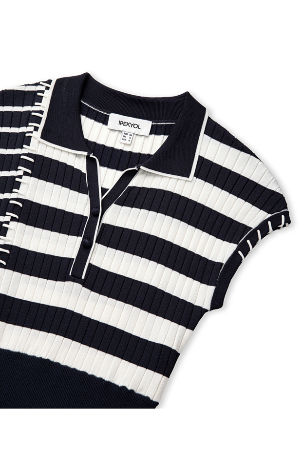 Çizgili triko elbise - 4