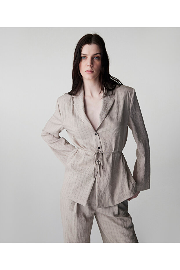 Striped Jacquard Belted Blazer