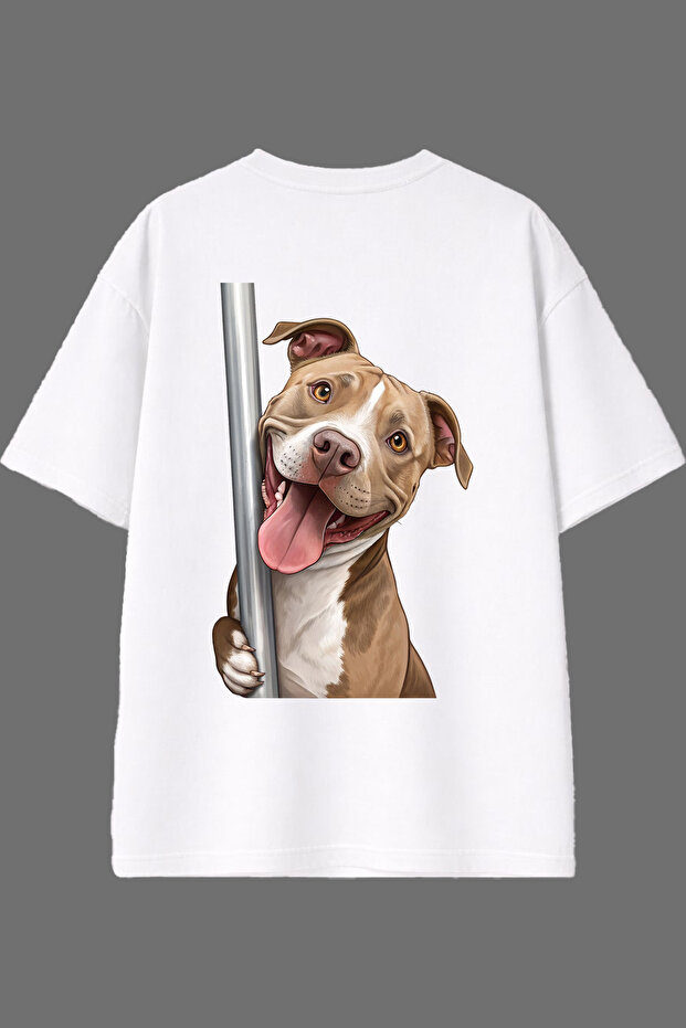 تي شيرت أبيض كبير الحجم بتصميم Sweet Dog مطبوع من الخلف