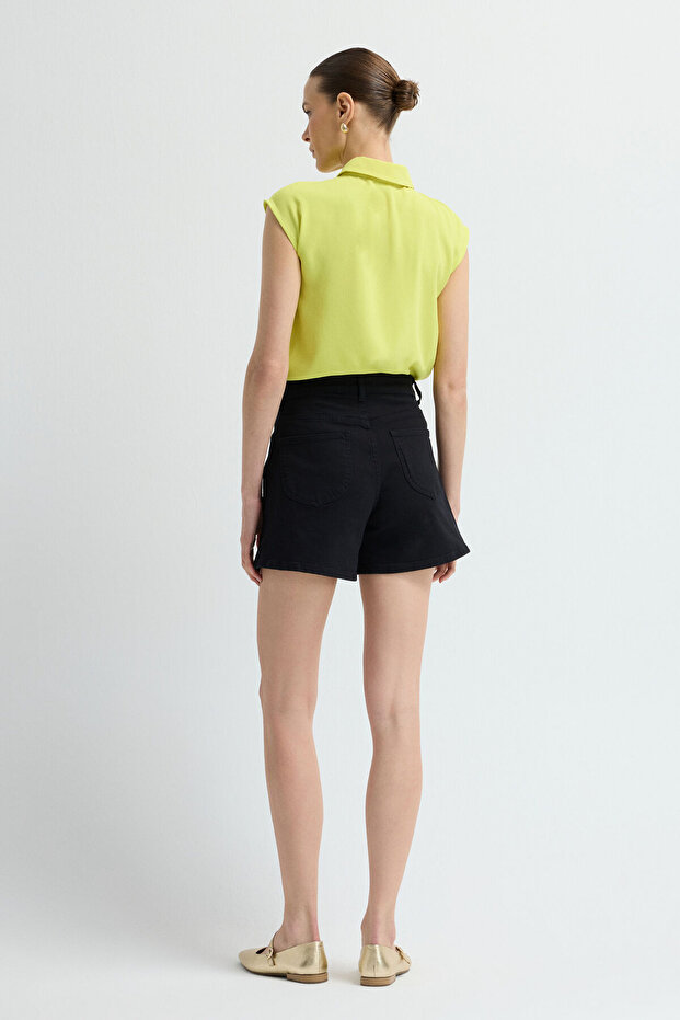 Yüksek Bel Beş Cep Şort - 5