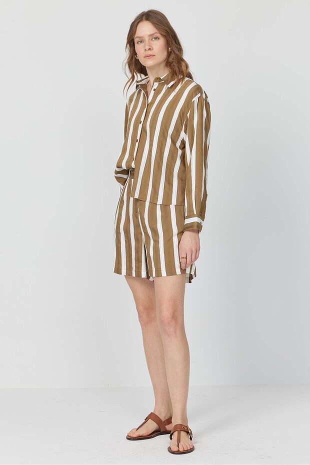 Kadın Çizgili Şort - 5