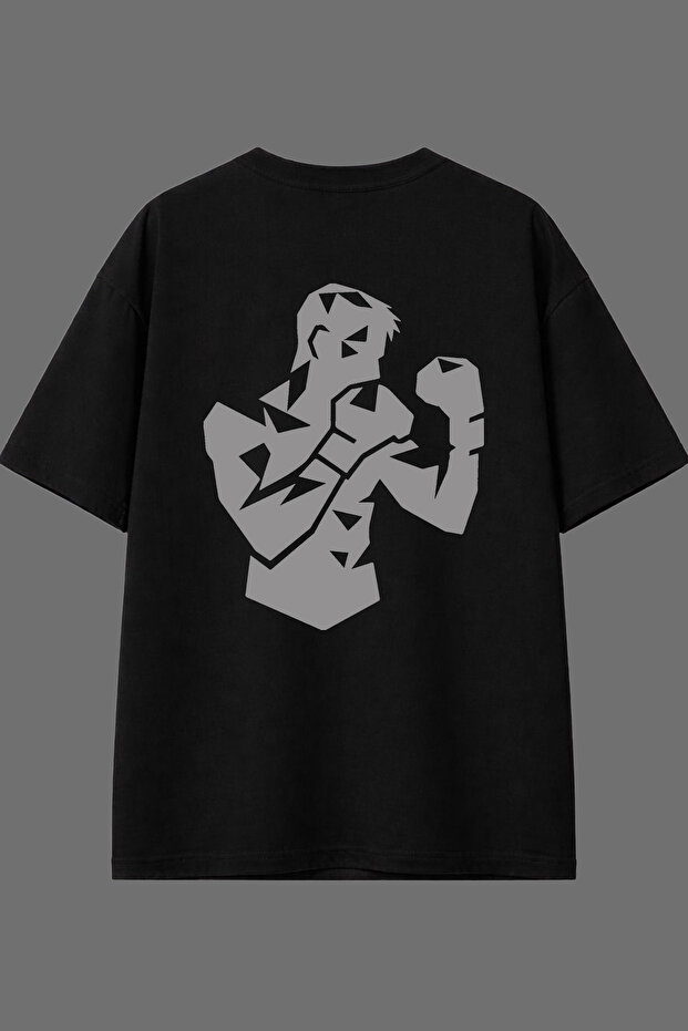 Gray Boxer Design Back Printed Black Oversize T-Shirt