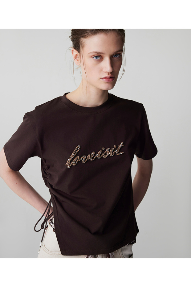 Slogan aplikeli tişört - 1