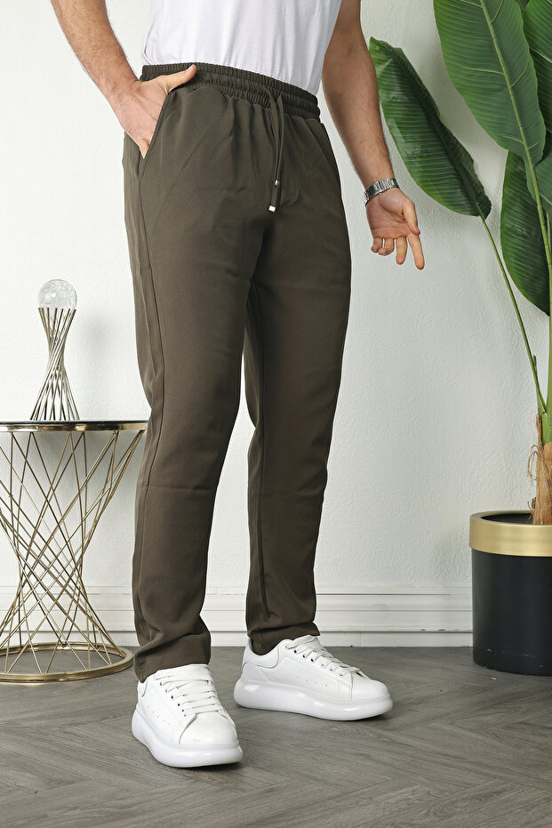 Men's Regular Fit Elastic Waist Lace-Up Jogger Black Trousers Relaxed Fit Side Pockets