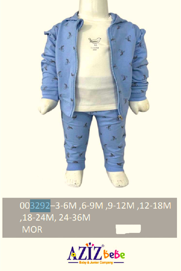 Baby Girl Bird Patterned Baby Top and Bottom 3-Piece Cardigan Set, Sizes from 3 Months to 36 Months