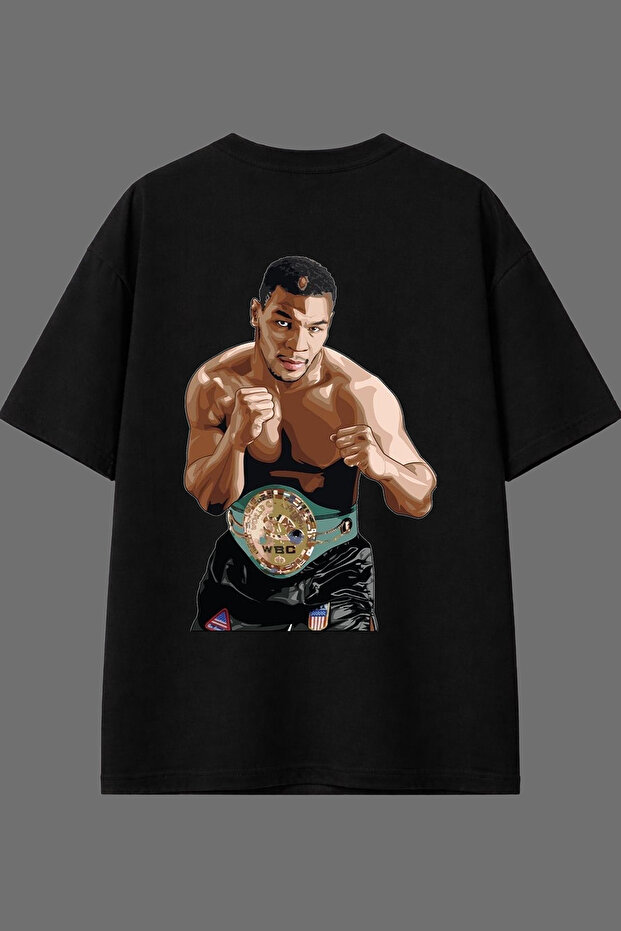 Boxer Design Back Printed Black Oversize T-Shirt