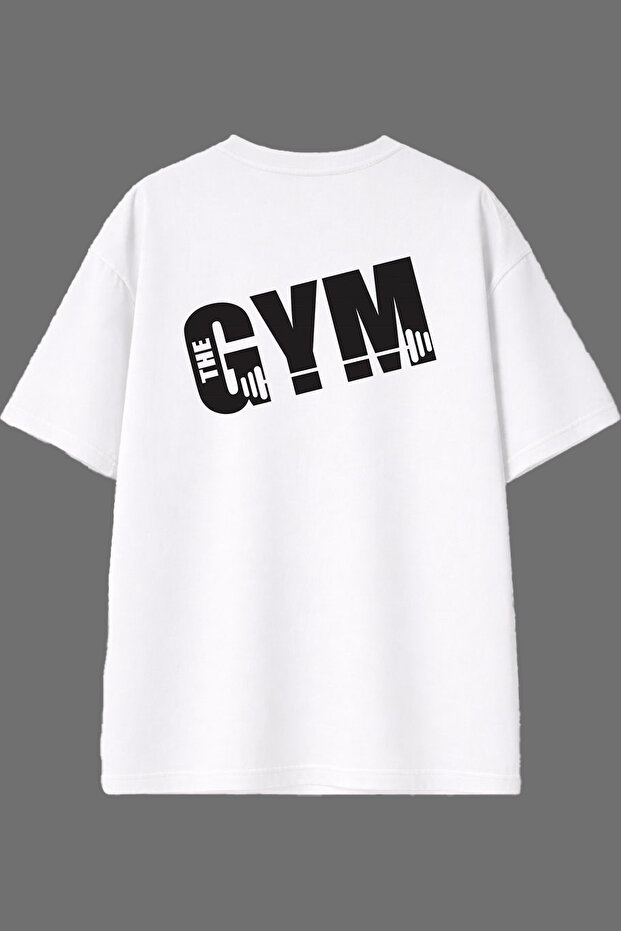Gym 1 Design White Oversize T-Shirt with Back Print