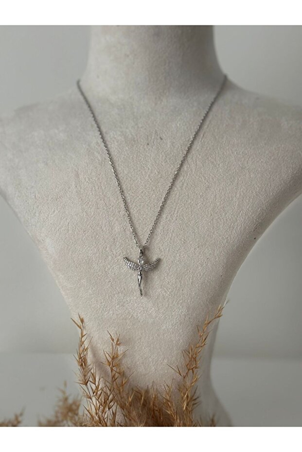 Silver Kanatlı Melek Figür Çelik Kolye - 3