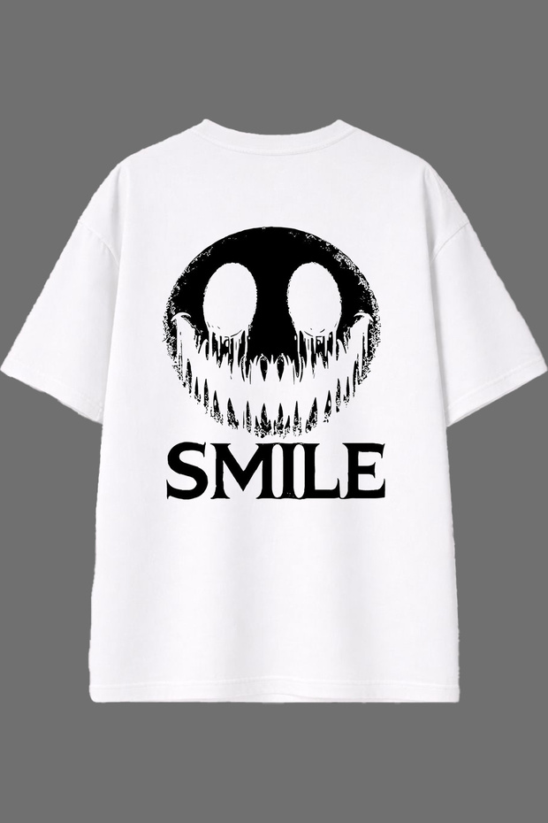 Smıle Design Back Printed White Oversize T-Shirt