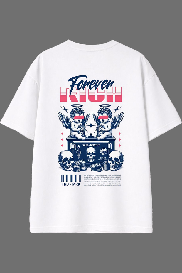 Forever Rich Design White Oversize T-Shirt with Back Print