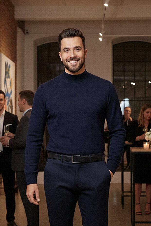 Men's Half Turtleneck Solid Sweater - 3