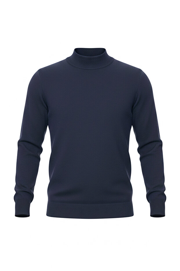 Men's Half Turtleneck Solid Sweater - 4