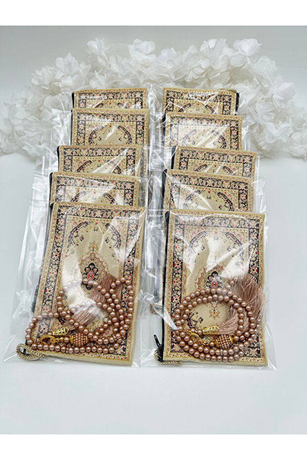 10 Pieces of Coffee Wallet and Prayer Beads Set Hajj Umrah Mevlid Gift