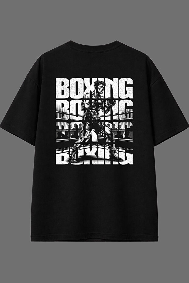 Boxing Boxing Design Back Printed Black Oversize T-Shirt