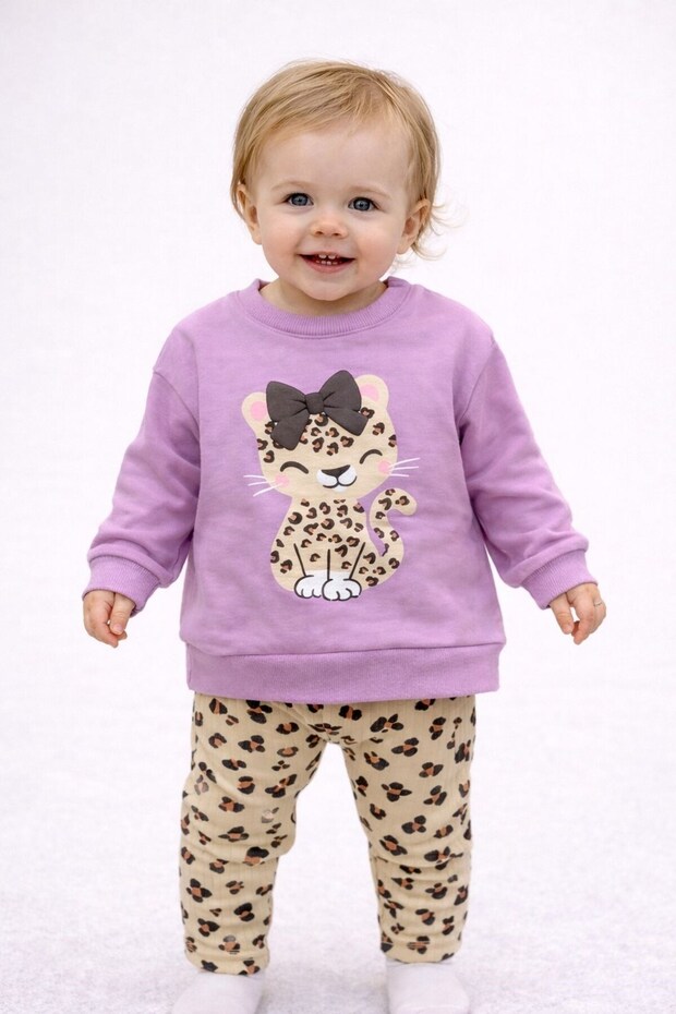 Purple Leopard Patterned Tights Set - 1