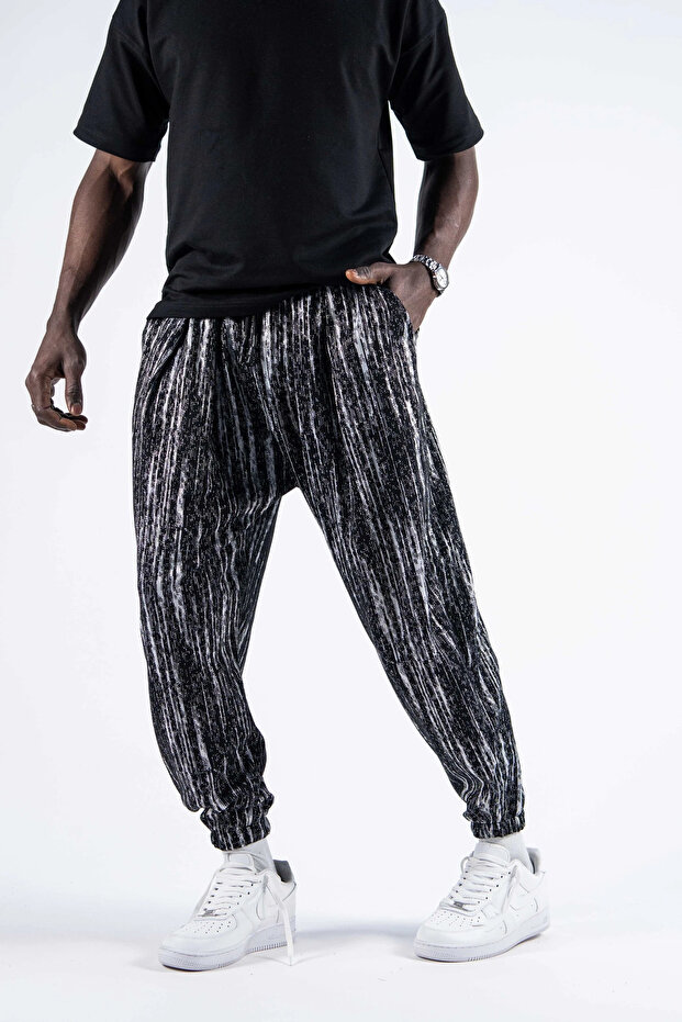 بنطلون شالوار مطوي ومزين بنمط مع خصر مطاطي - 2