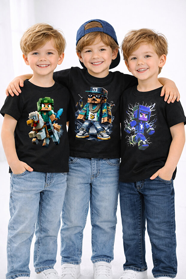 Erkek Çocuk Roblox Baskılı Basic 3'Lü Tshirt - 1
