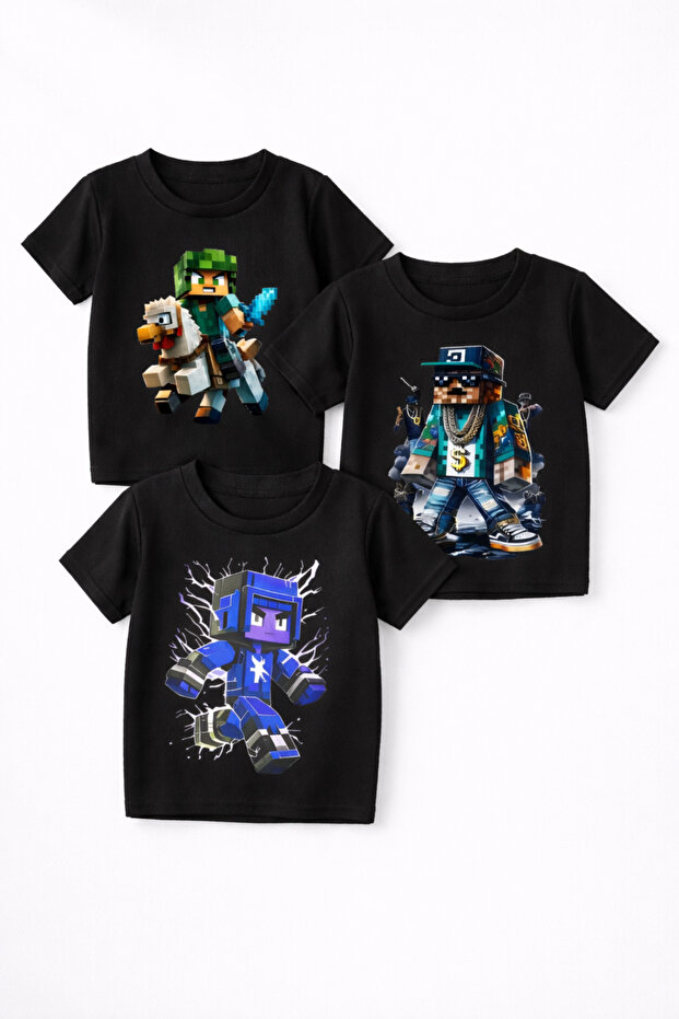 Erkek Çocuk Roblox Baskılı Basic 3'Lü Tshirt - 2