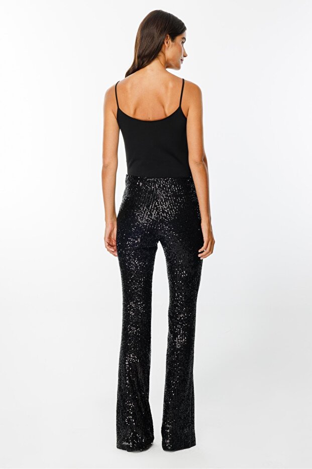 Modailgi İspanyol Paça Payet Pantolon Siyah - 4