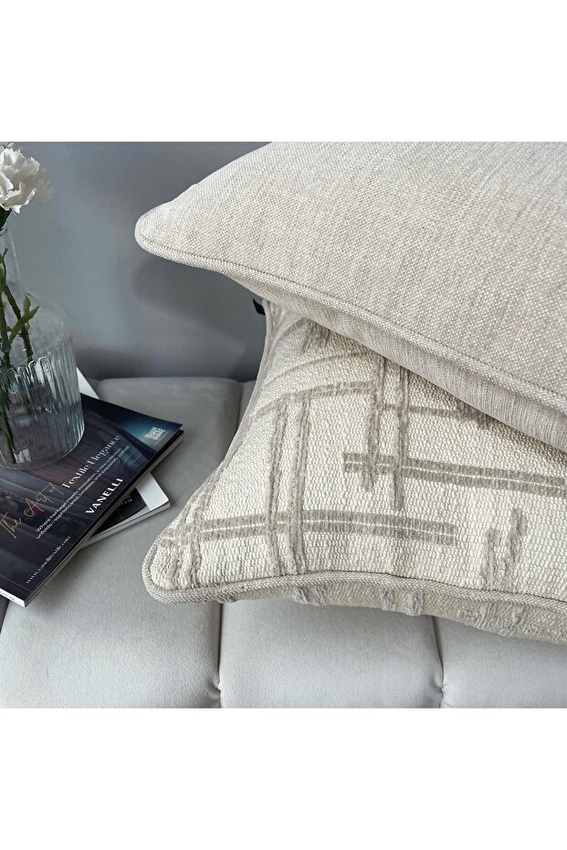 مجموعة أغطية وسائد بنمط منقوش وملمس مميز "Grid & Solid" - 5