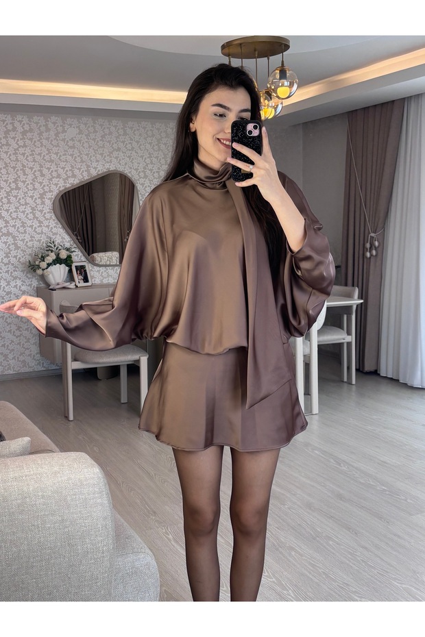 Saten mini elbise - 2