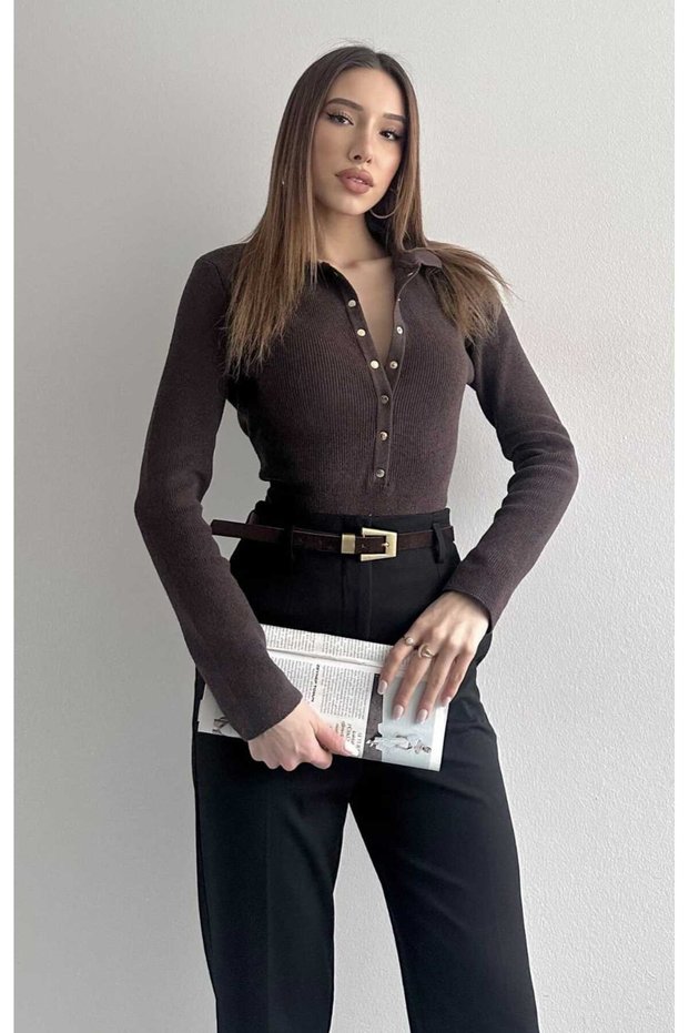 Polo Collar Snap Fastener Arlen Knitwear