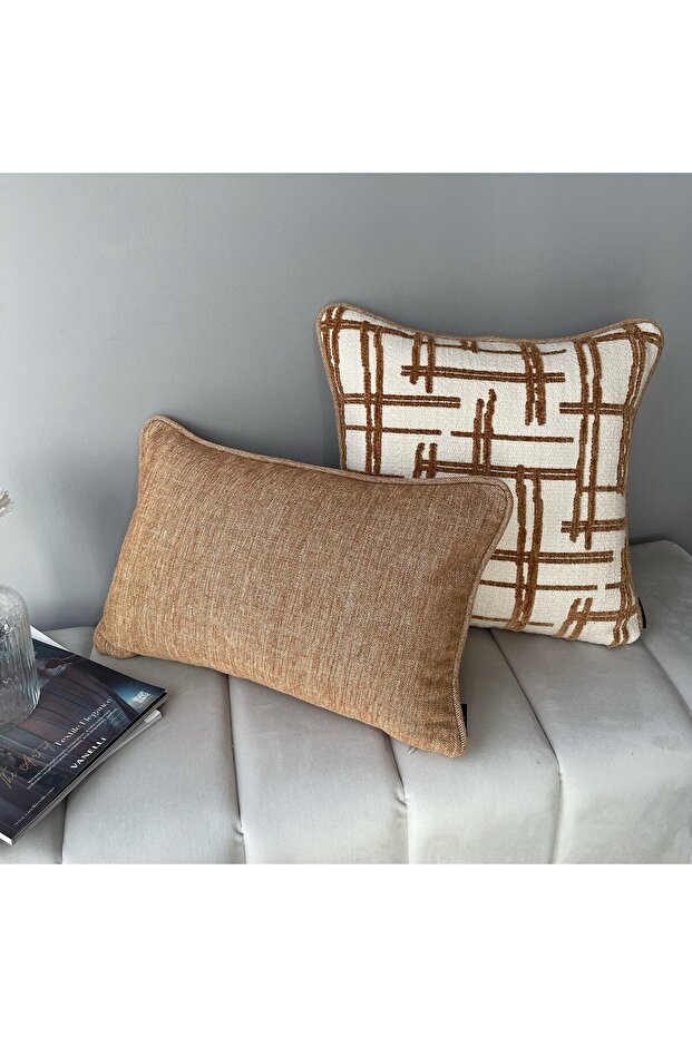 مجموعة أغطية وسائد بنمط منقوش وملمس مميز "Grid & Solid" - 2