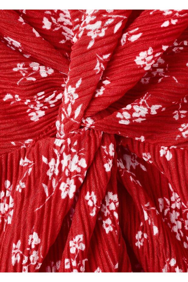 Desenli midi elbise - 6