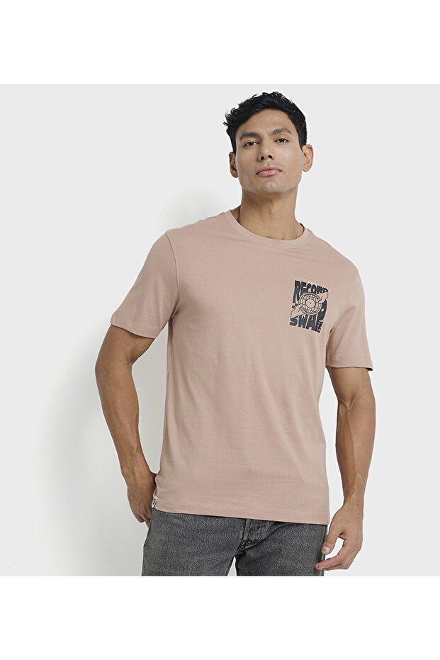 Brown Graphic Crew Neck Men Casual T-Shirts