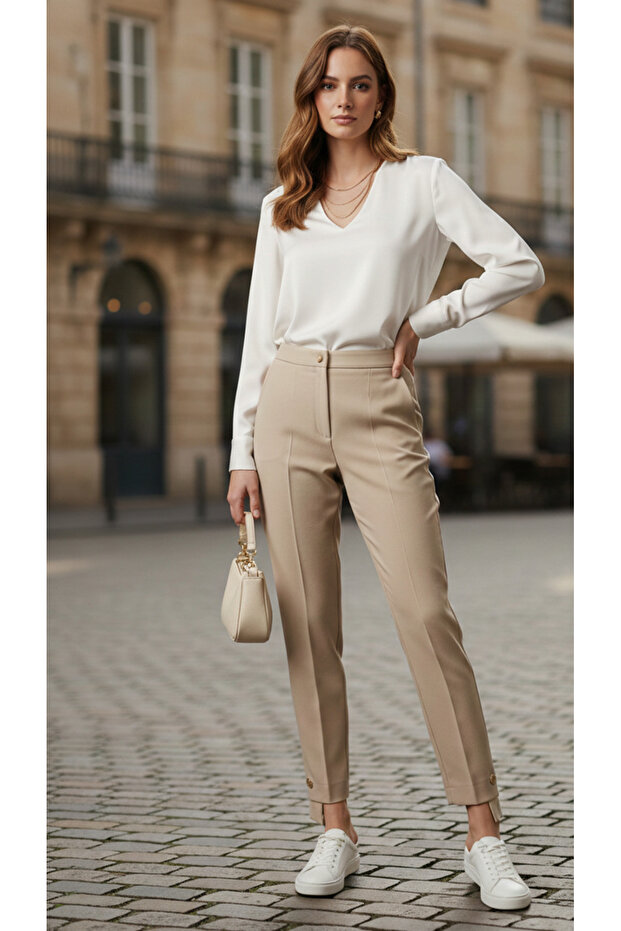 Legendary Flared Women's Trousers with Button Detail