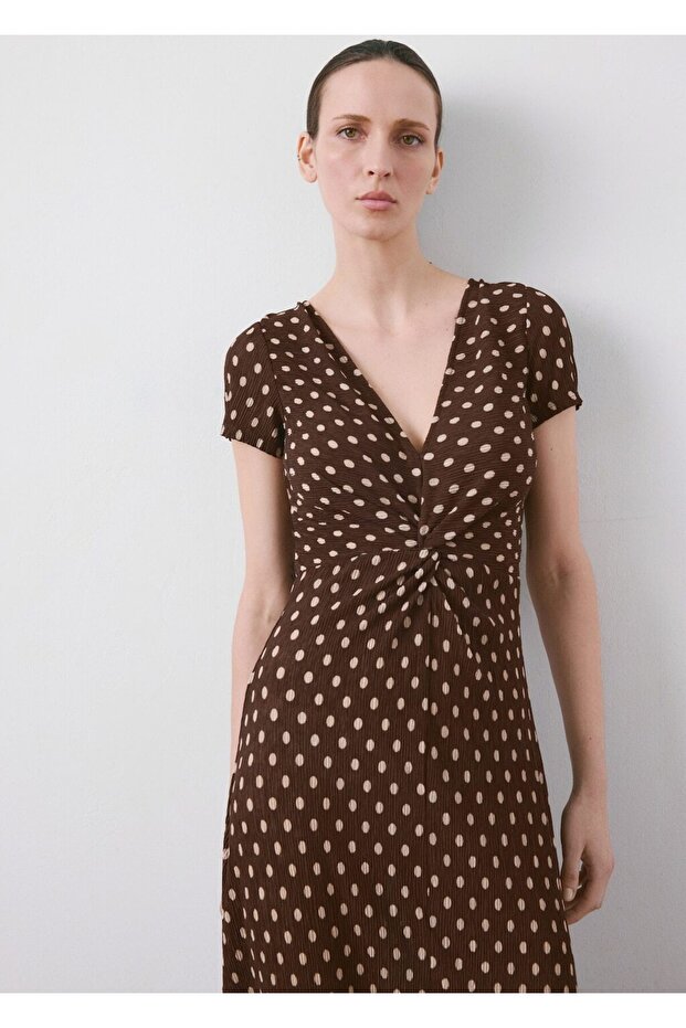 Desenli midi elbise - 1