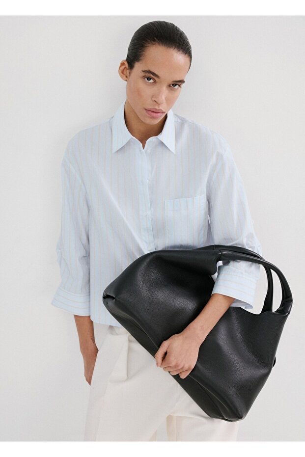 Çizgili pamuklu gömlek - 7